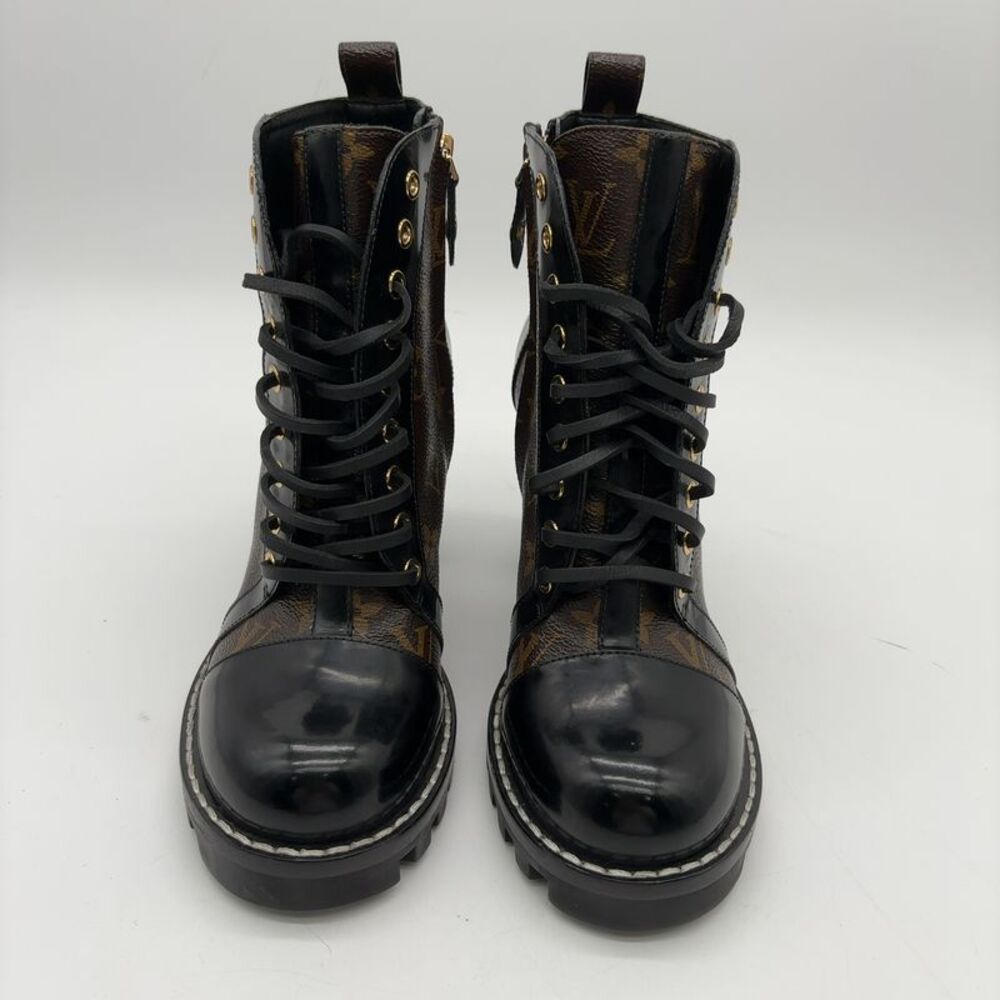 Louis Vuitton Brown & Black Monogram Combat Boots